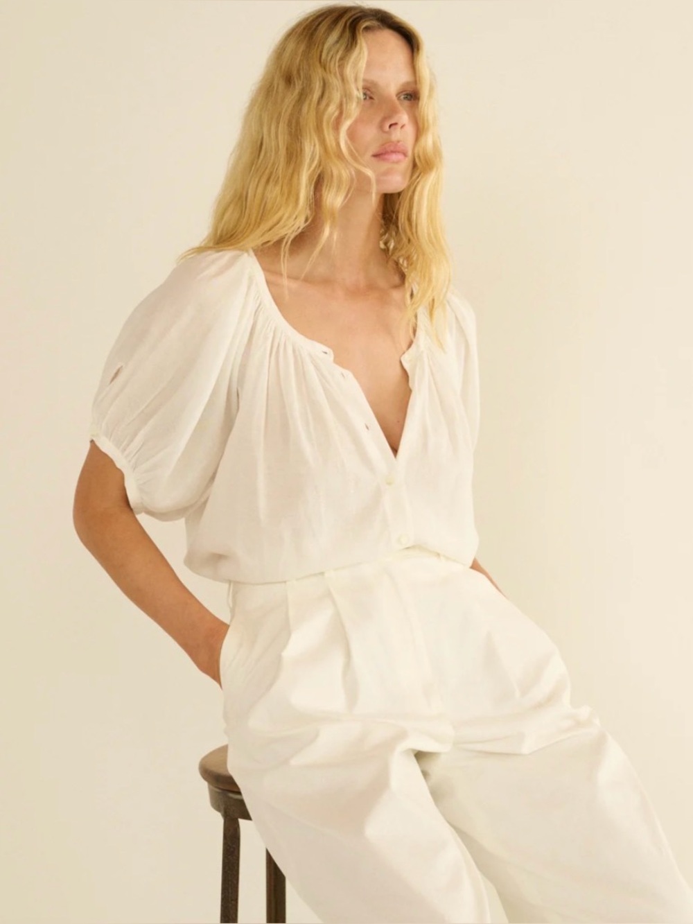 Doen June Blouse Women's Button-Front Peasant Blouse